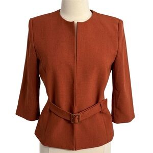 Preston & York Women's 3/4 Sleeve, Collarless, Open-Front Blazer, Rust, Size 8